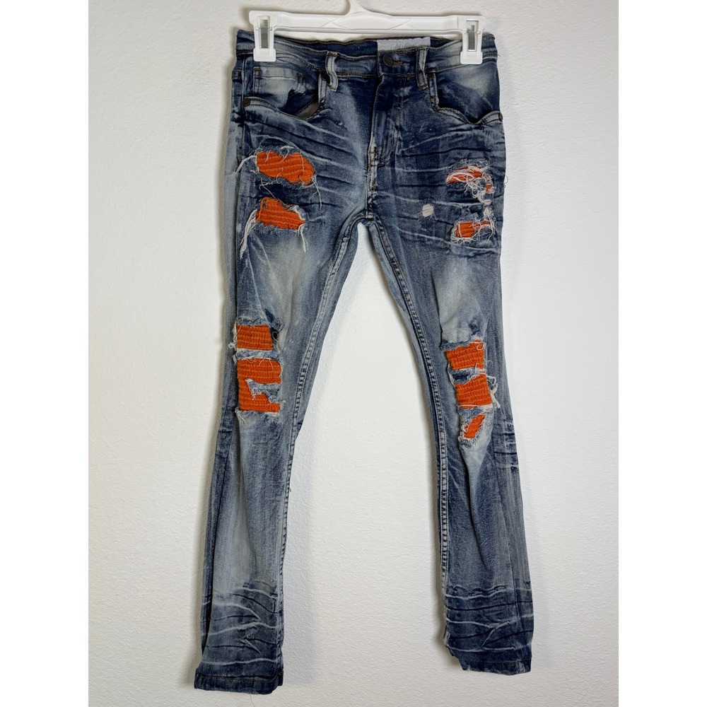 Evolution In Design Boys Size 14 Seattle Distressed Moto Jeans Orange Patches